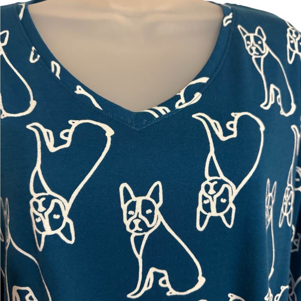 NWT  Teal FRENCHIE Dog Print  Top PLUS: 2X    #CL - Picture 2 of 8